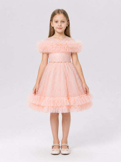 Pink Princess Dress with Sequins and Tulle on-model view