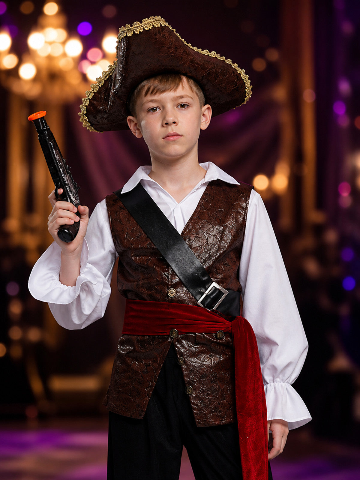 Boys Pirate Captain Costume Set, Includes Hat and Prop, for Halloween Cosplay on-model view