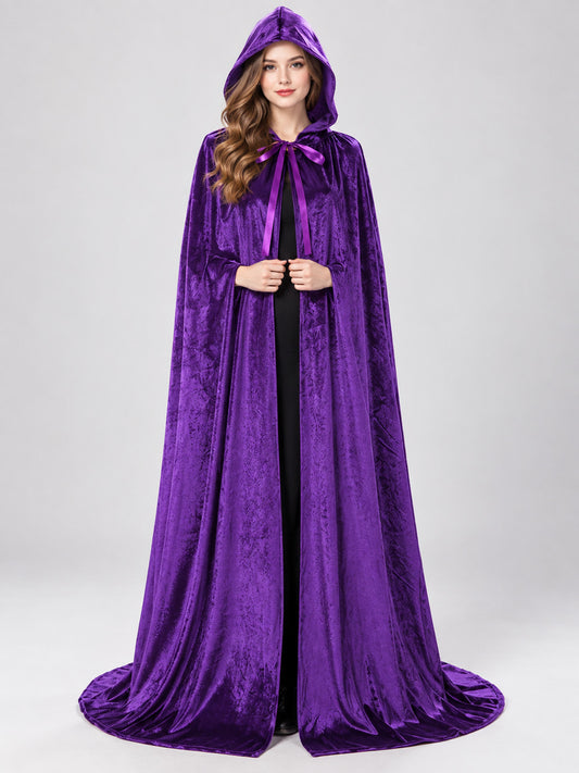Hooded cape cloak purple velvet shiny