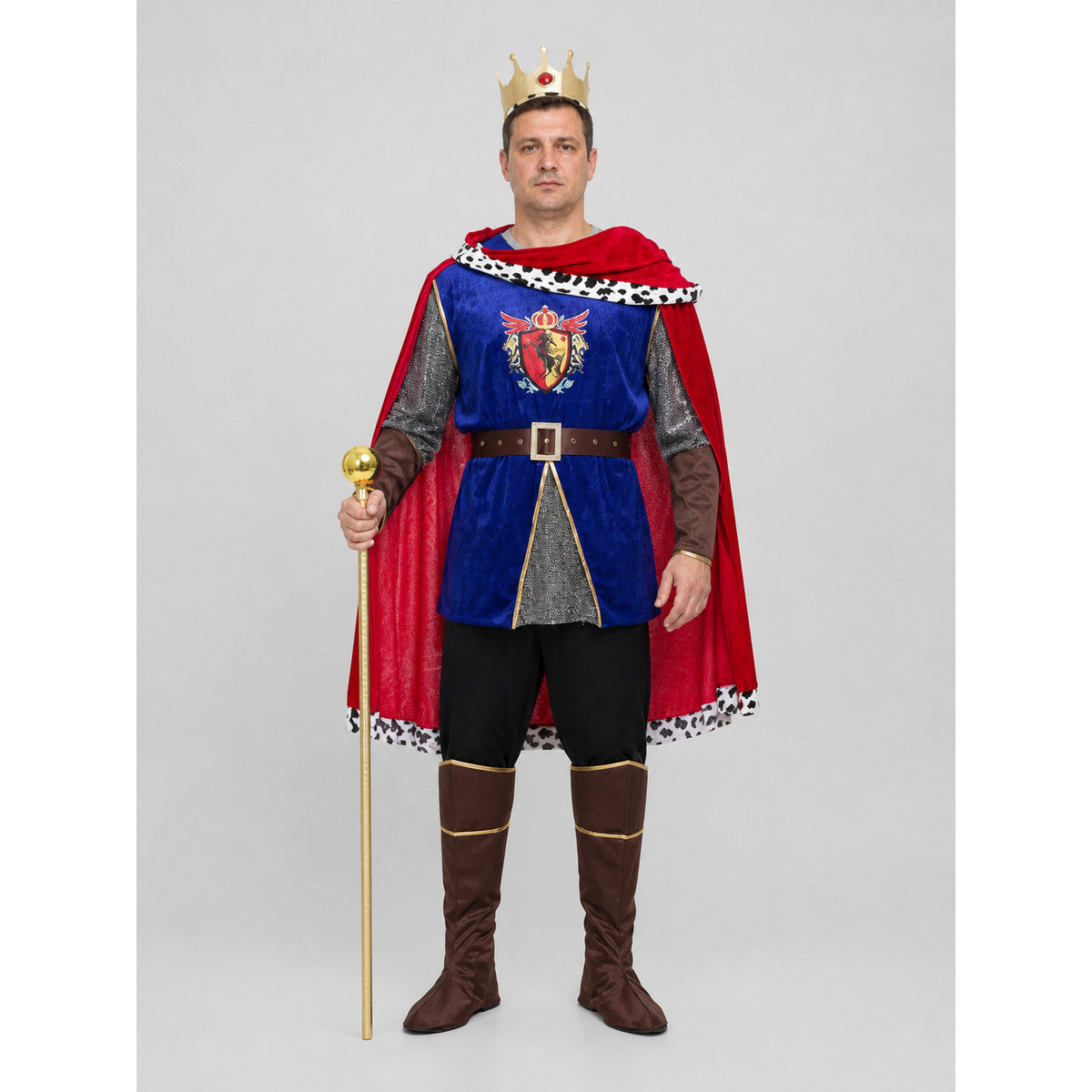 Adult King Costume with Cape and Crown on-model view