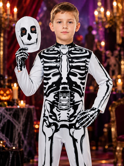 Skeleton Halloween Costume: White Jumpsuit, Skull Mask