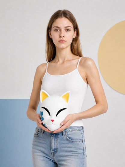 White Cat Masquerade Mask with Red Nose