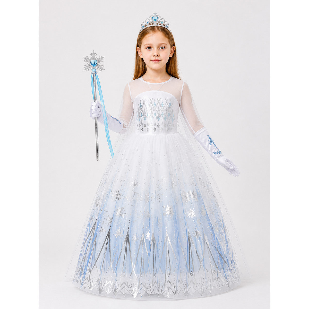 Princess Costume with a White Dress and Crown