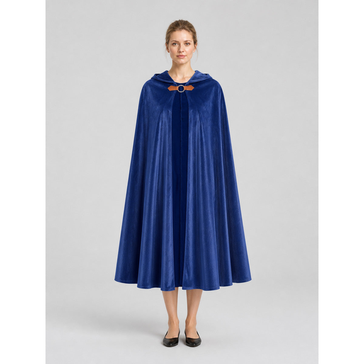 Cloak Cape with Pointed Hood and Wavy Hem on-model view