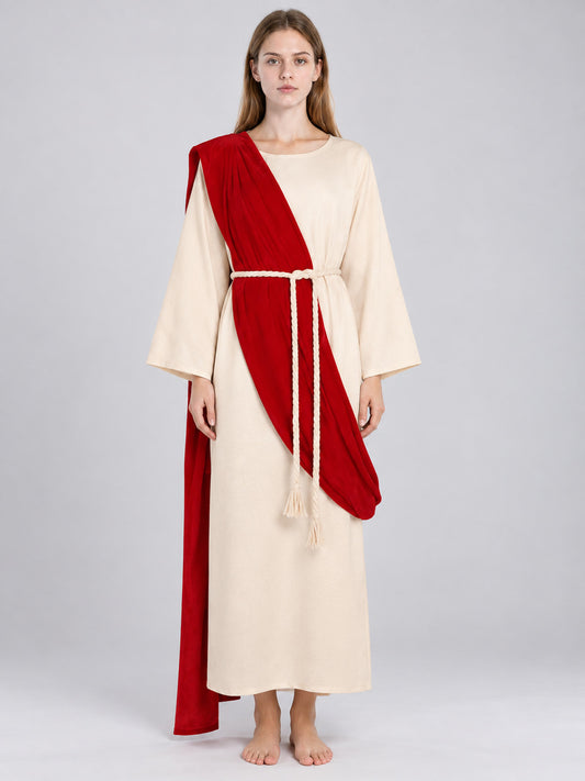 Theatrical Costume with Tunic and Red Cape on-model view