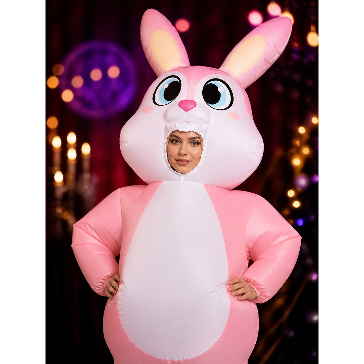 Pink Rabbit Inflatable Costume, Cute Halloween Party Outfit on-model view
