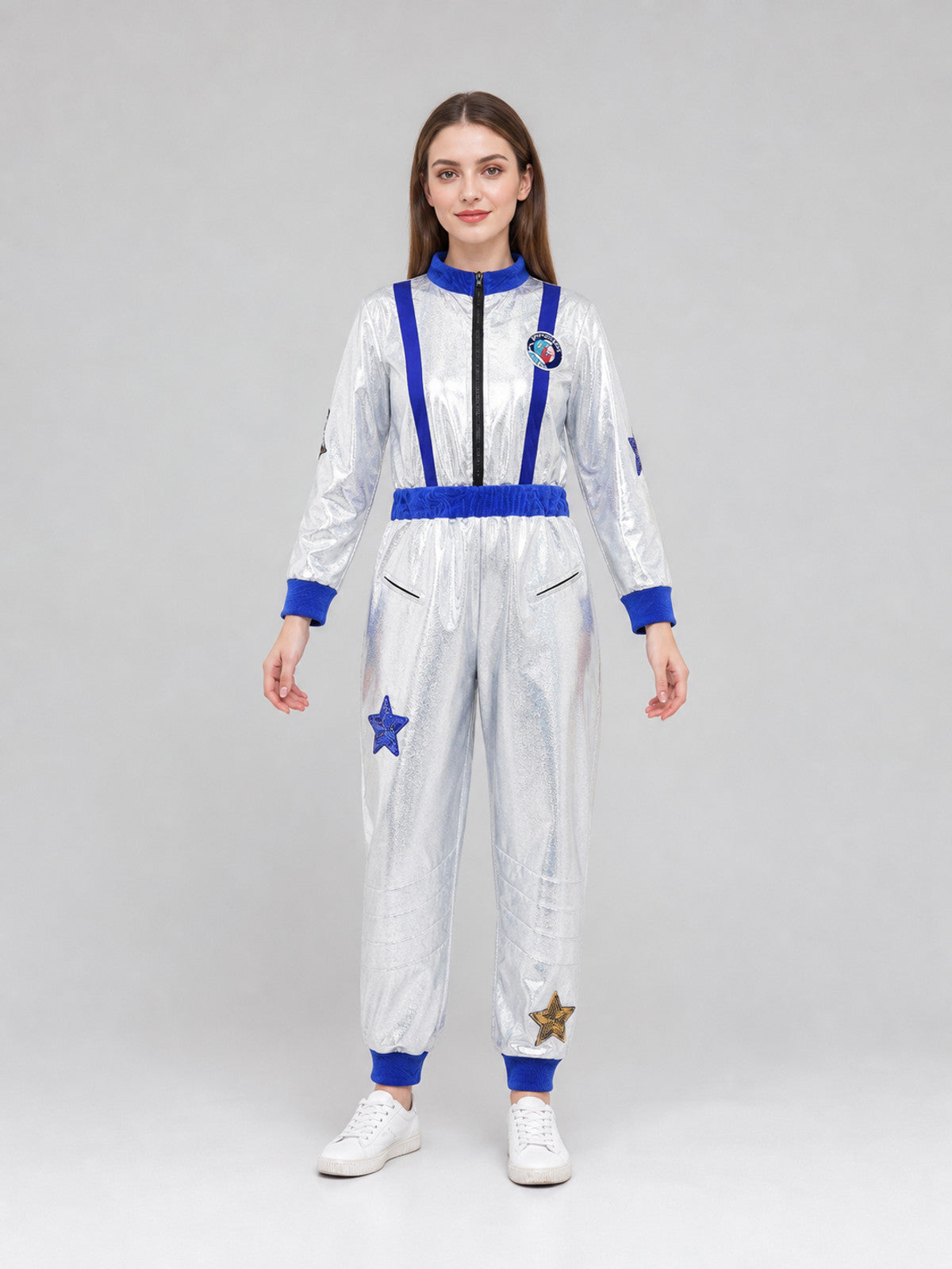 Silver Space-Themed Carnival Jumpsuit front view