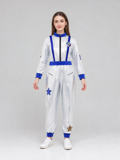 Silver Space-Themed Carnival Jumpsuit front view