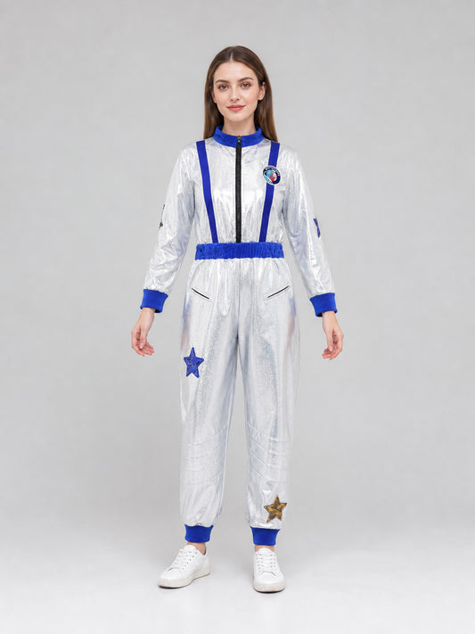 Silver Space-Themed Carnival Jumpsuit front view