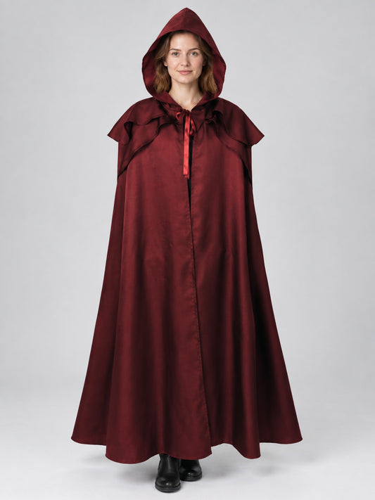 Hooded Cape Cloak for Carnival Costume Burgundy