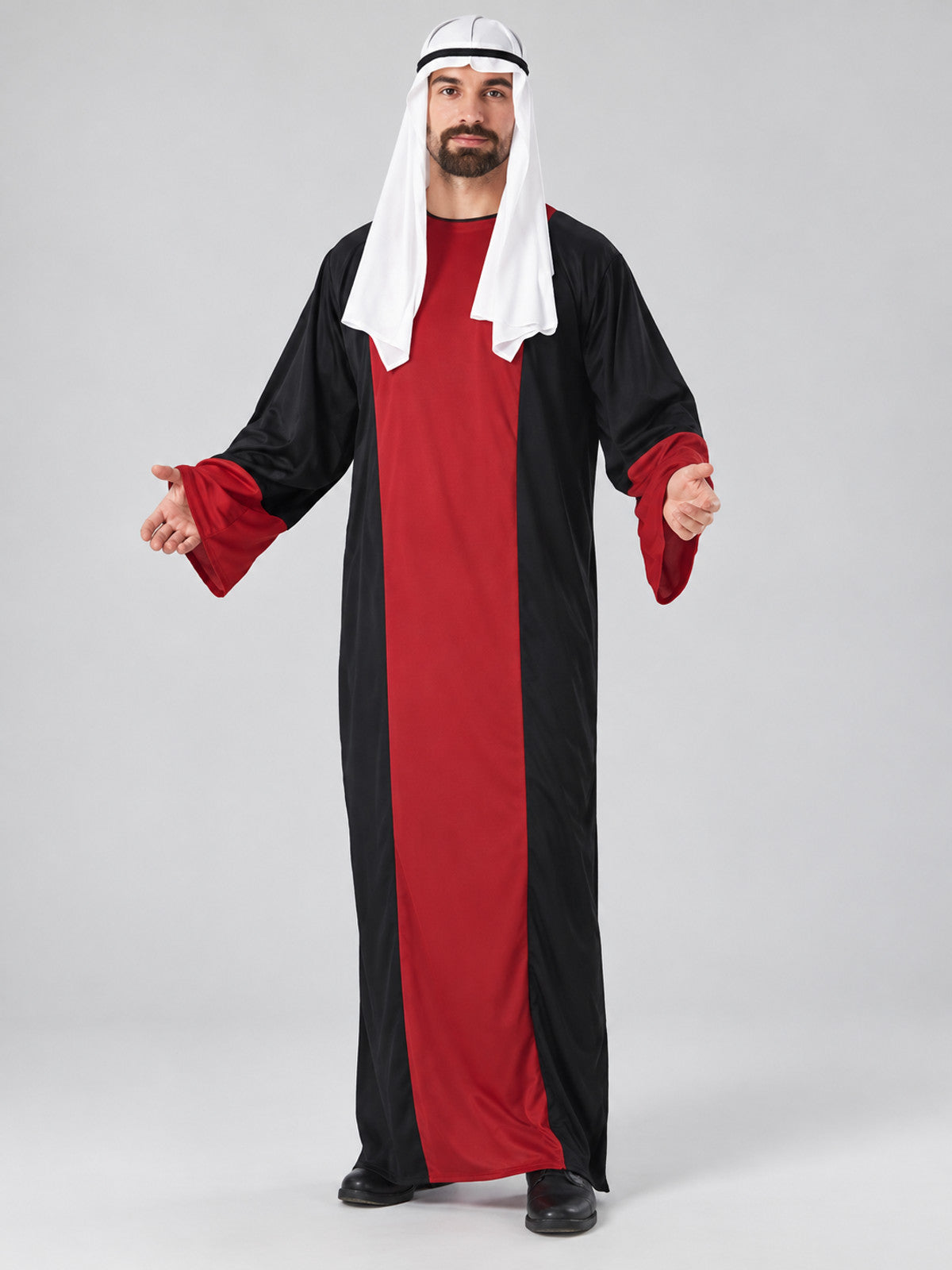 Long Arabic Costume with White Headscarf, Red and Black