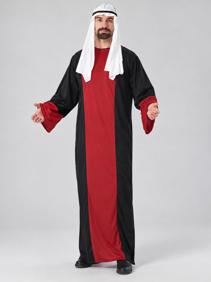 Long Arabic Costume with White Headscarf, Red and Black
