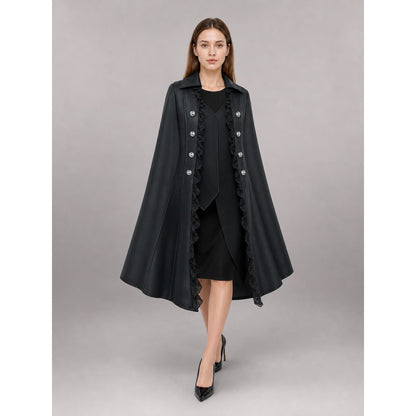 Black Gothic Carnival Cloak with Lace front view