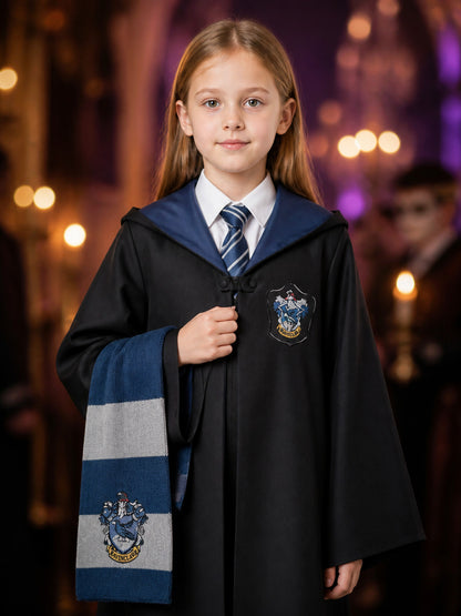 Academy Wizard Robe Costume Set, Hooded Long Robe With Tie And Scarf on-model view