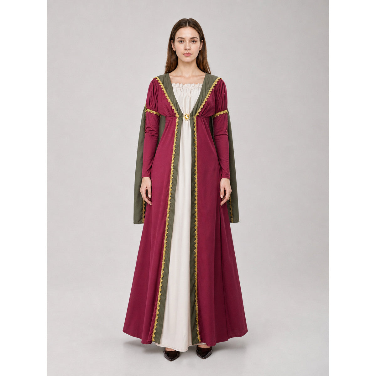 Medieval Dress with Cape and Gold Trim