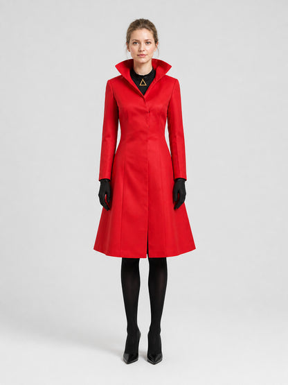Red Long Cosplay Coat with a Stand Collar on-model view