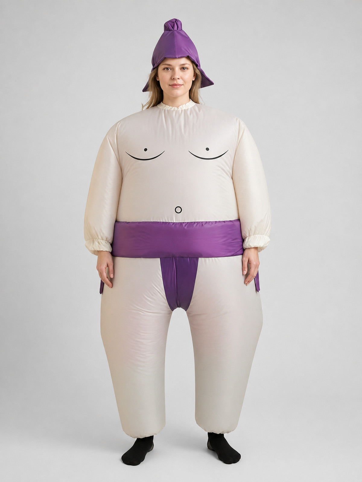 Inflatable Halloween Costume with Purple Hat and Smile on-model view
