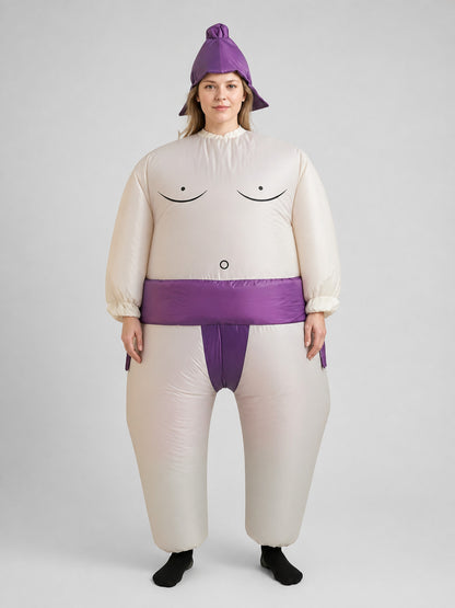 Inflatable Halloween Costume with Purple Hat and Smile on-model view