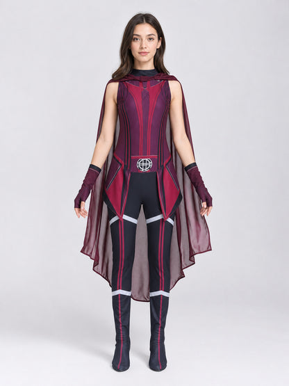 Scarlet Witch Cosplay Costume with Cape and Gloves front view