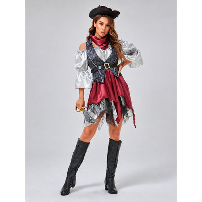 Pirate Costume with Vest and Asymmetrical Skirt