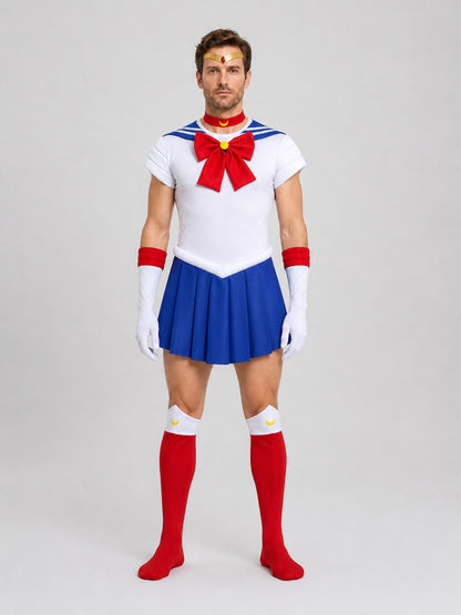 Sailor Moon Cosplay Costume, Sailor-Style Top with Skirt on-model view