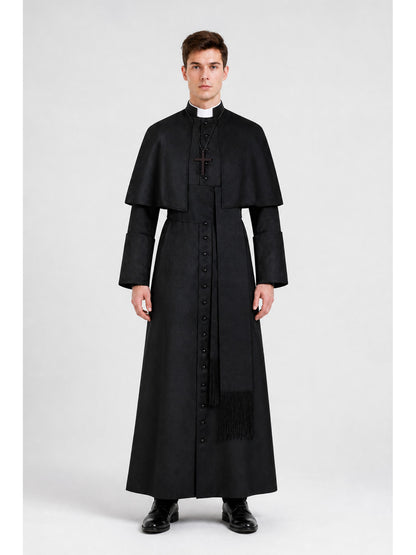 Long Black Cassock with a Cross and White Collar main product view
