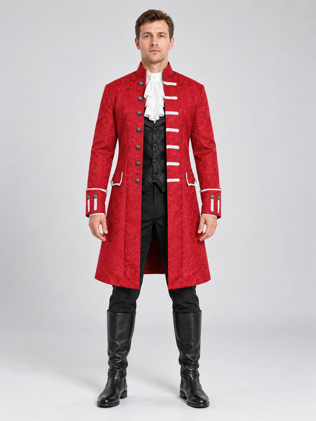 Long Gothic Red Coat with White Trim