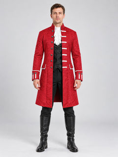 Long Gothic Red Coat with White Trim