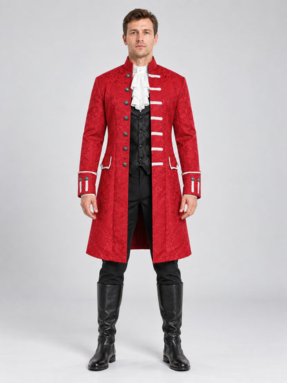 Long Gothic Red Coat with White Trim