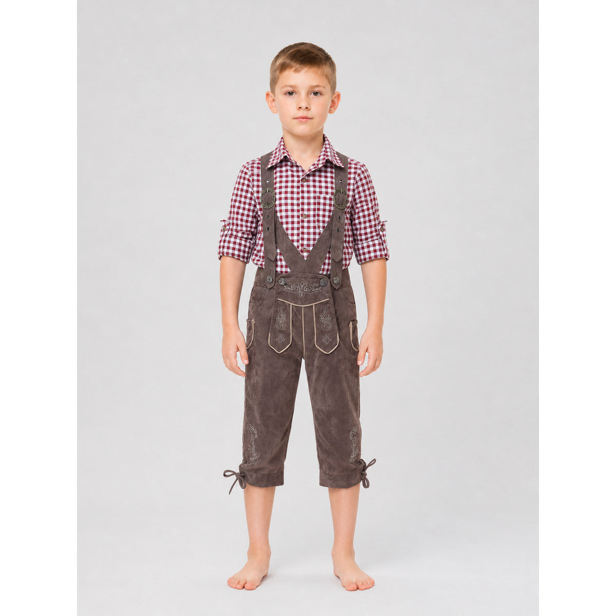 Costume Set: Plaid Shirt and Bib Overalls front view