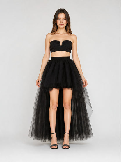Black Full Tutu Skirt with an Asymmetrical Silhouette front view