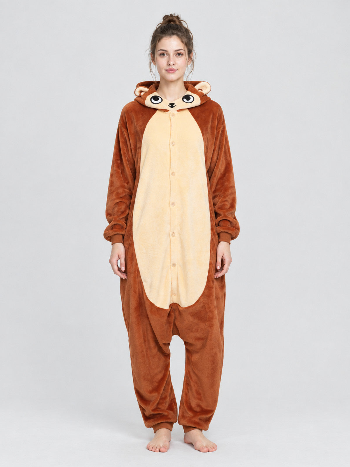 Brown Kigurumi Pajama with Hood, Ears, and Face