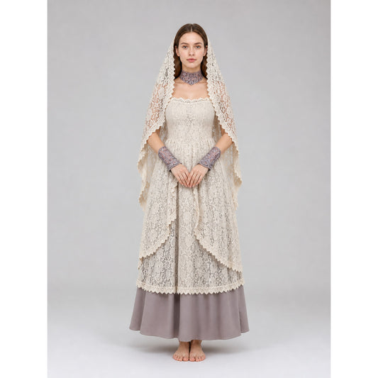 Retro Dress with Lace Head Covering