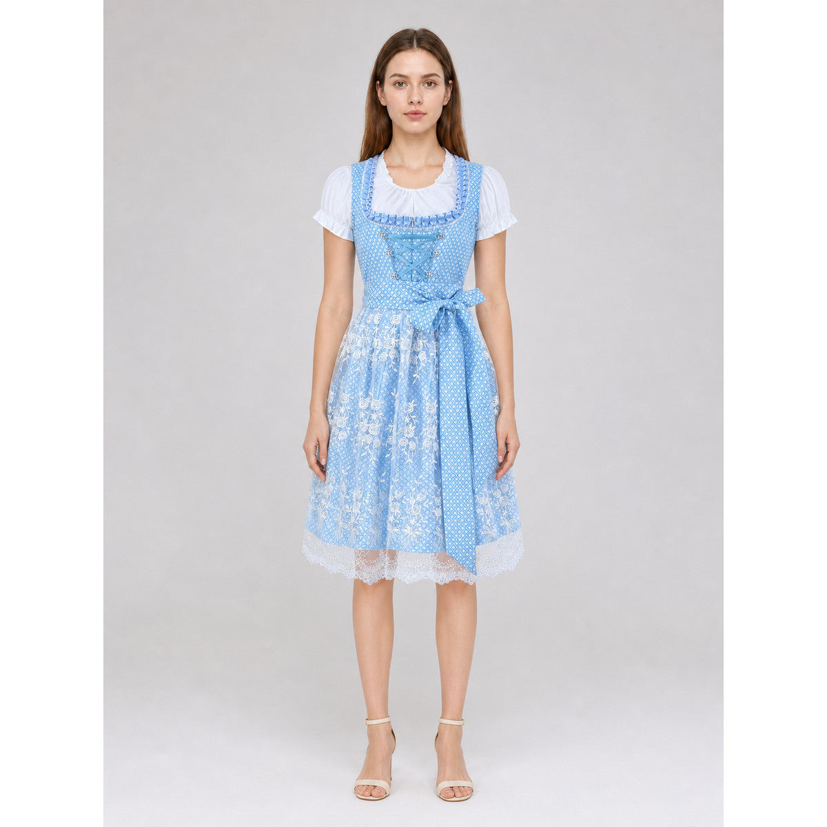 Dirndl-Style Dress with Lace Trim