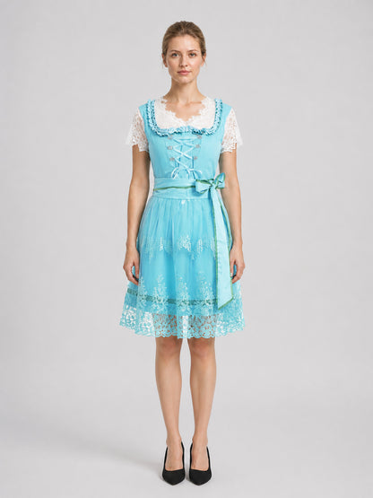 Short Light Blue Dress with Lace and Lacing on-model view
