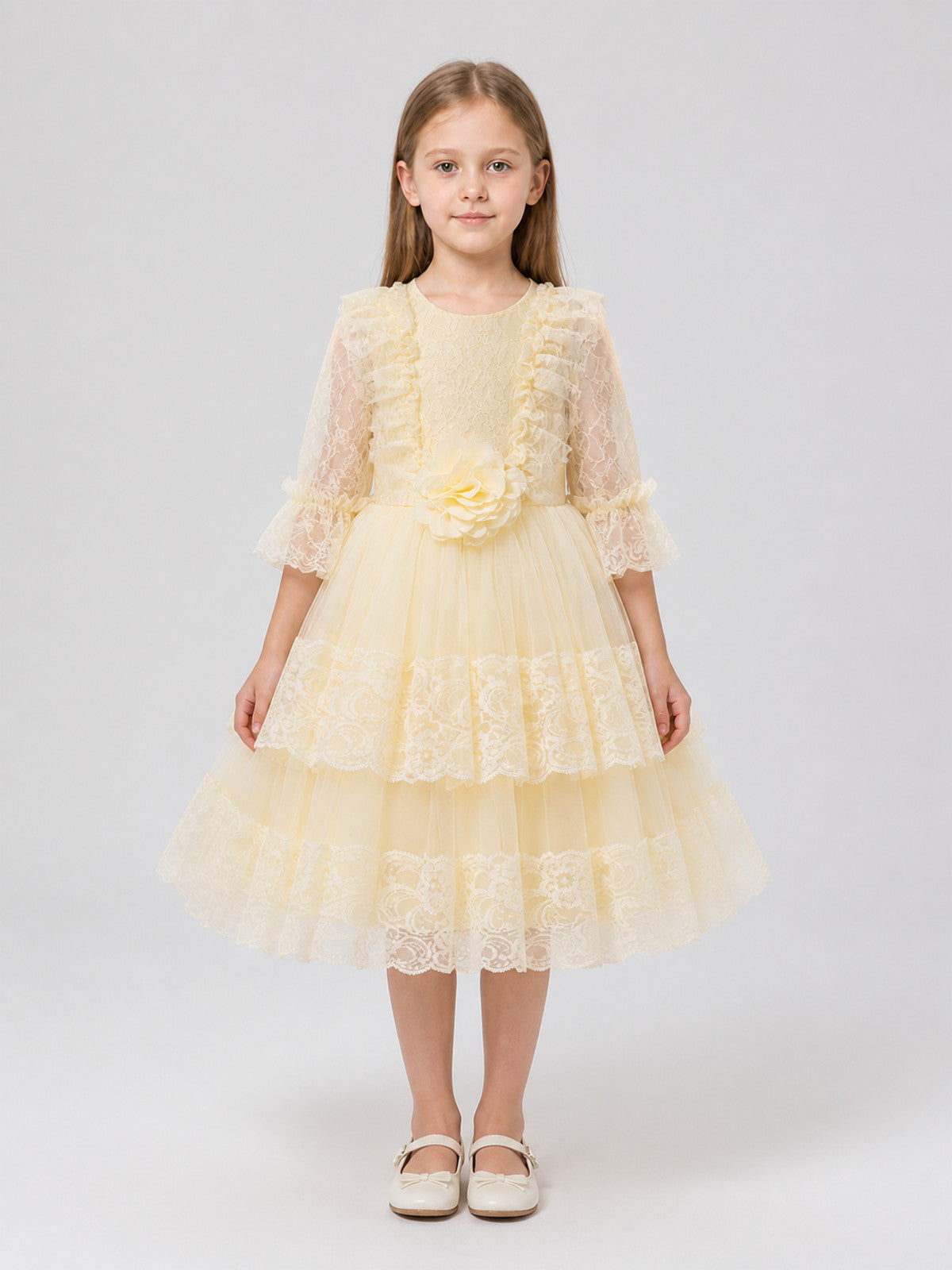 Festive Dress with a Full Tulle Skirt and Lace on-model view
