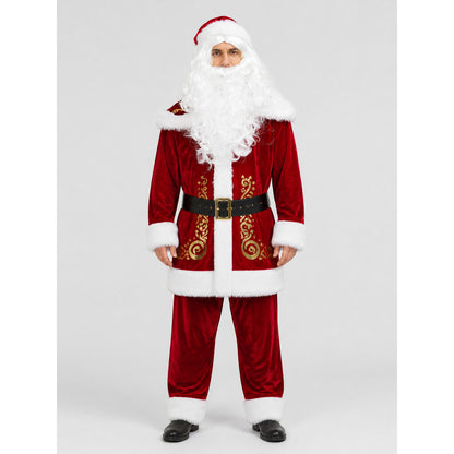 Red Santa Claus Costume with White Beard on-model view