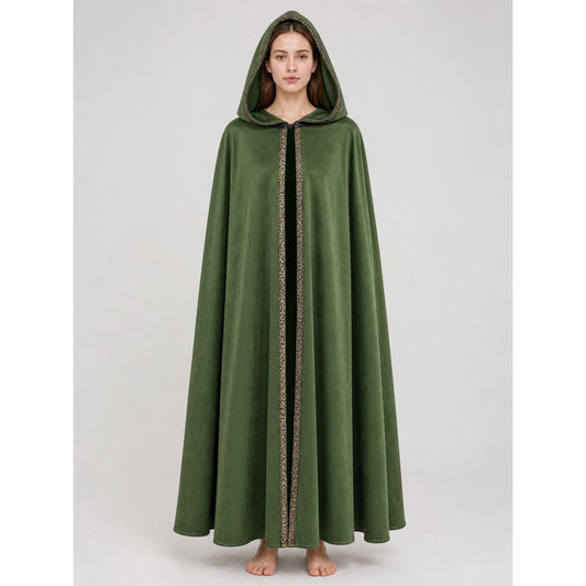 Green Carnival Cloak with Hood and Trim