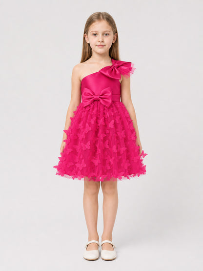 Full Pink Tulle Dress with Oversized Bows on-model view