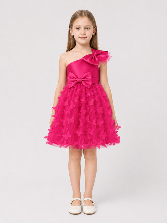 Full Pink Tulle Dress with Oversized Bows on-model view