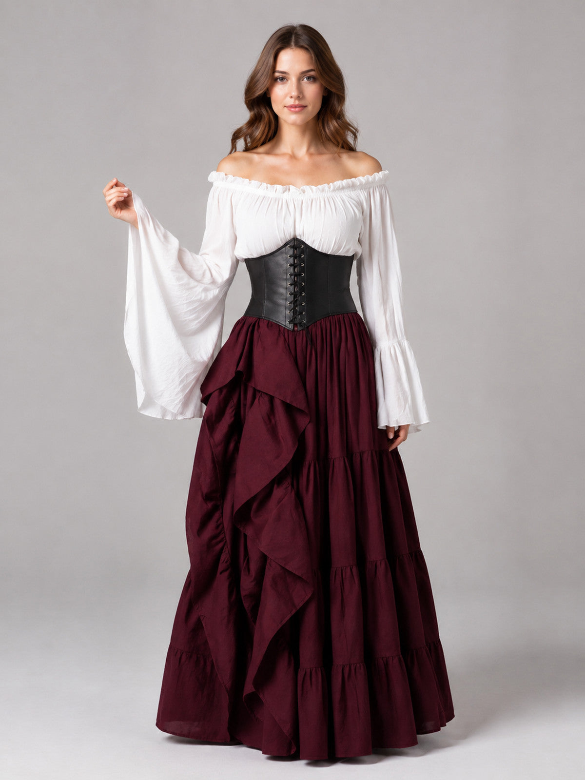 Long Medieval Dress with a Corset Panel on-model view
