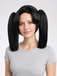 Demon Slayer Aoi Kanzaki Black Short Wig with Two Ponytails for Cosplay