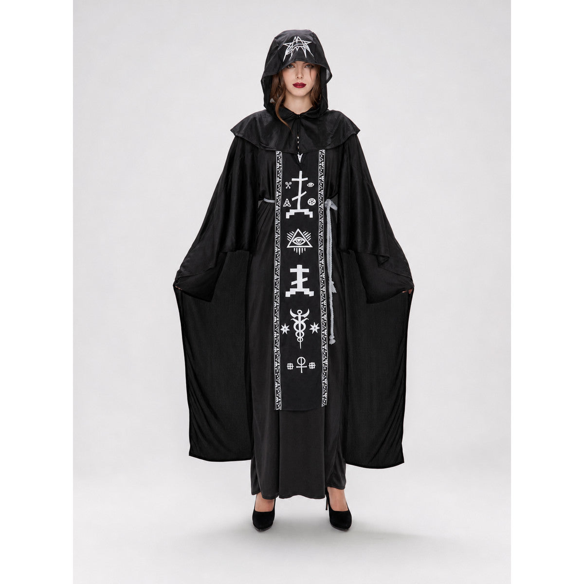 Gothic cosplay robe with hood and print