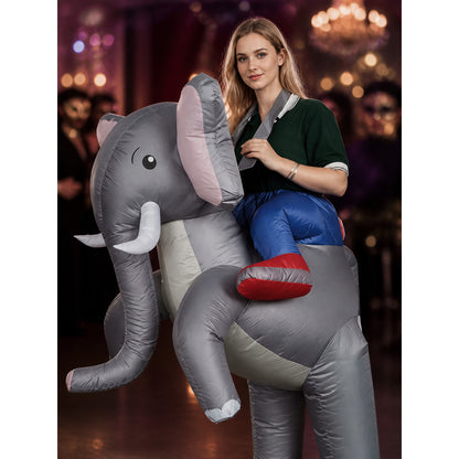 Adult Elephant Inflatable Costume, Halloween Cosplay Party Outfit with Saddle on-model view