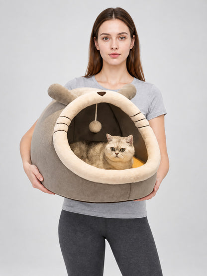Enclosed House Bed for Cats and Small Dogs on-model view