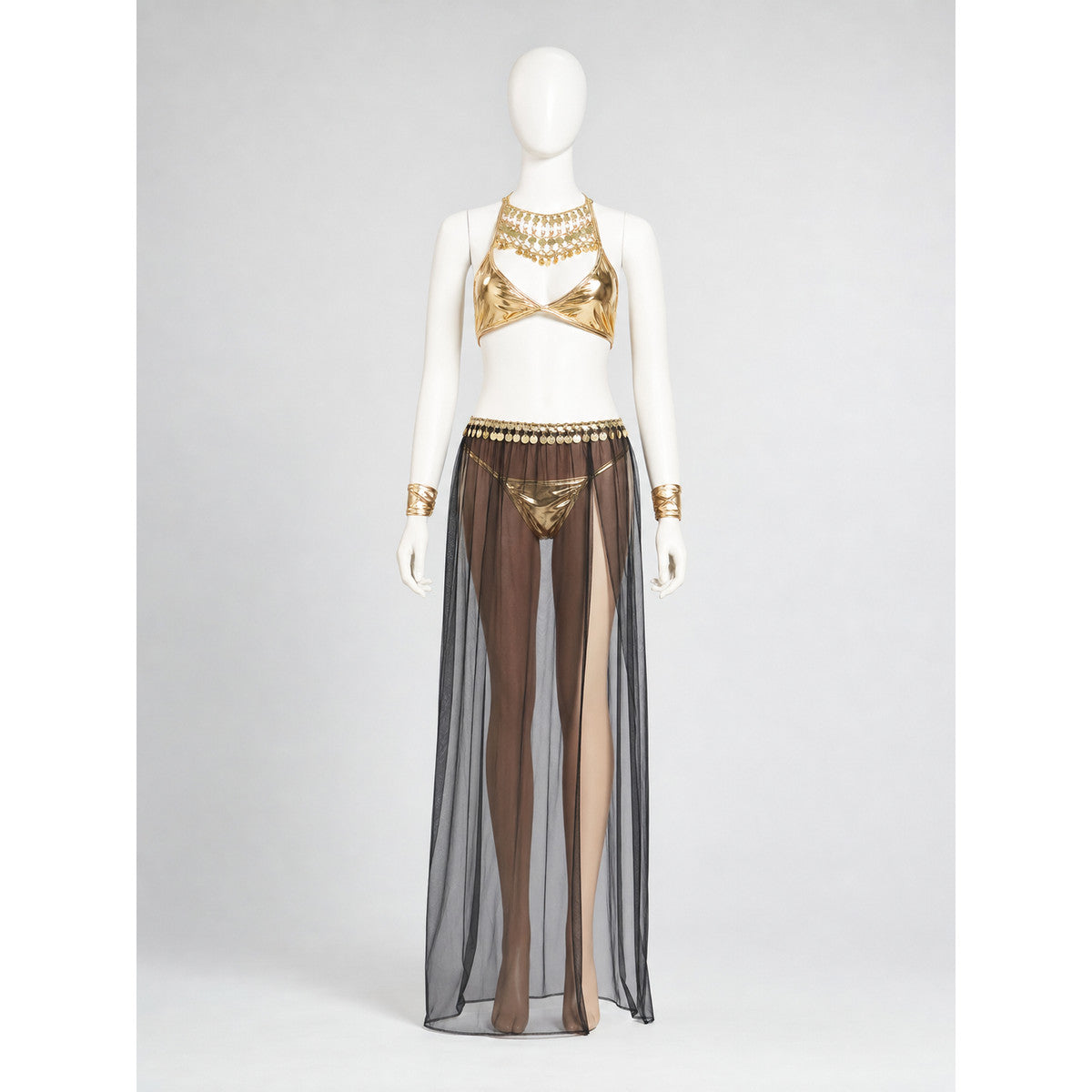 Cleopatra Costume with Gold Detailing and Sheer Skirt
