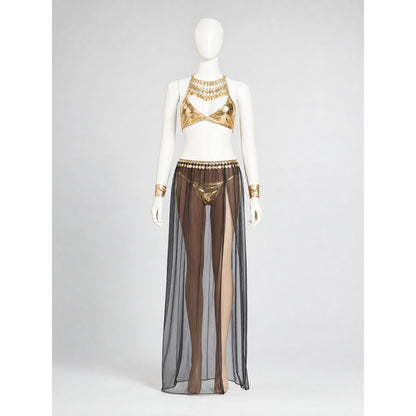 Cleopatra Costume with Gold Detailing and Sheer Skirt