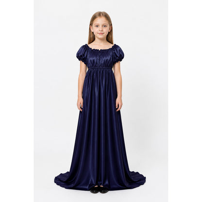 Dark Purple Dress with a Train and Puff Sleeves main product view