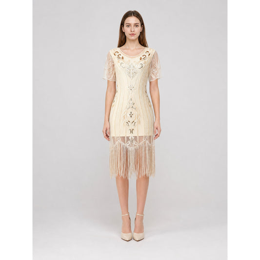 1920s-Style Dress with Fringe and Embellishments