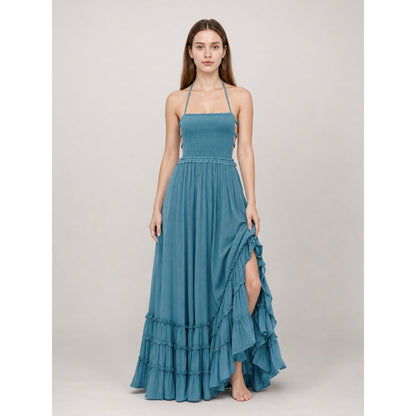Boho Maxi Dress with an Open Back and Tiered Ruffles on-model view